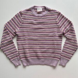 Vintage Knit Top Retro 70's Textured Sweater in Light Pink & Lilac XXS XS